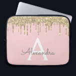 Blush Pink Gold Glitter Sparkle Monogram Laptop Sleeve<br><div class="desc">Blush Pink and Gold Faux Dripping Modern and Elegant Girly Glitter and Sparkle Elegant Monogram Case. This case can be customised to include your initial and first name.</div>
