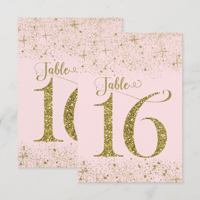 Blush Pink Gold Glitter Table Numbers Number 16 (Front/Back)