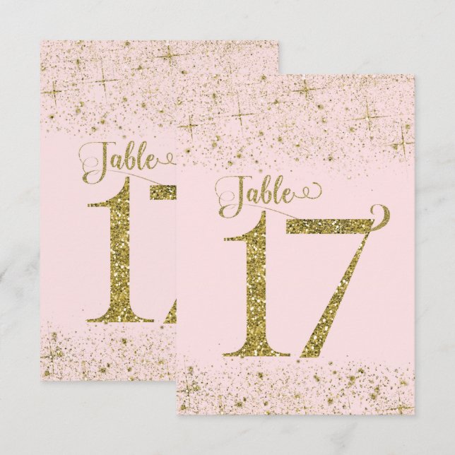 Blush Pink Gold Glitter Table Numbers Number 17 (Front/Back)