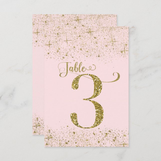 Blush Pink Gold Glitter Table Numbers Number 3 (Front/Back)