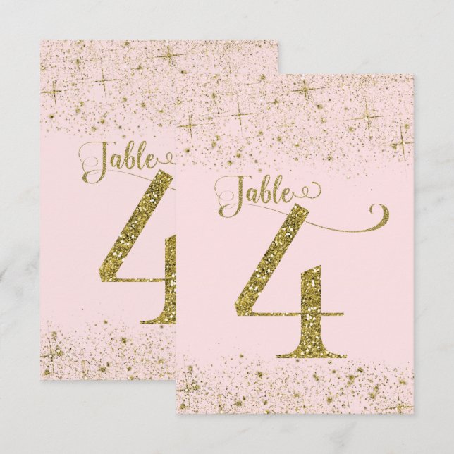 Blush Pink Gold Glitter Table Numbers Number 4 (Front/Back)