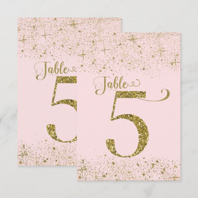Blush Pink Gold Glitter Table Numbers Number 5 (Front/Back)