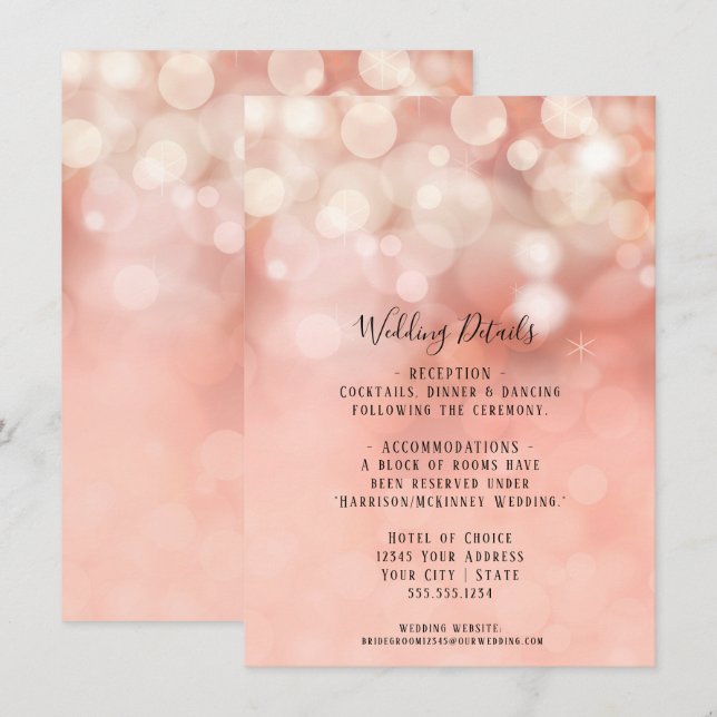 Blush Pink Gold Glitter Twinkle Lights Details Inv Invitation (Front/Back)