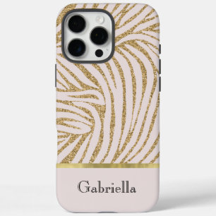 Blush Pink Gold Glitter Zebra   iPhone 16 Pro Max Case