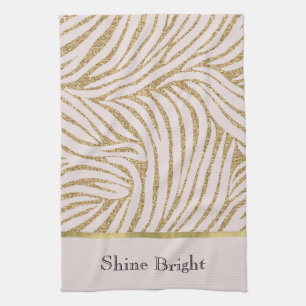 Blush Pink Gold Glitter Zebra   Tea Towel