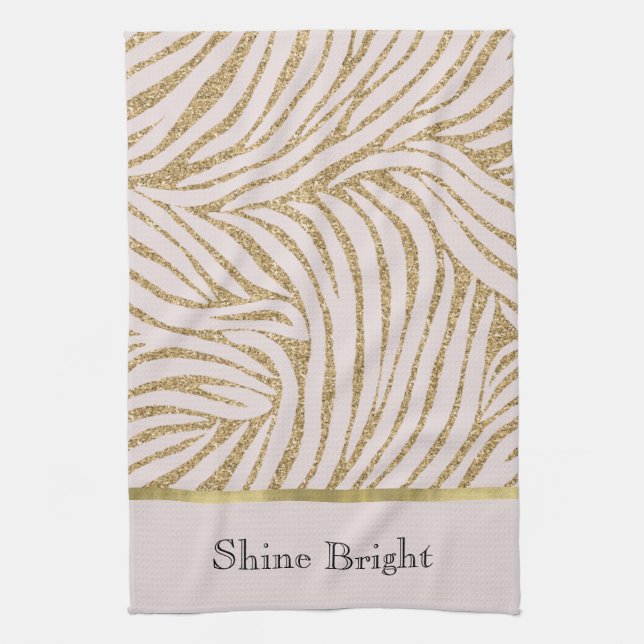 Blush Pink Gold Glitter Zebra   Tea Towel (Vertical)