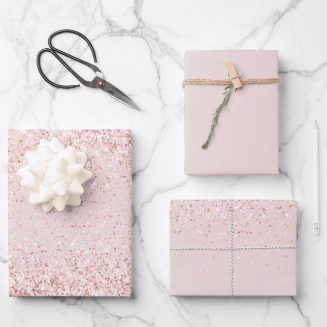 Blush Pink Gold Glitz Glitter Sparkle Wrapping Paper Sheet (Front)