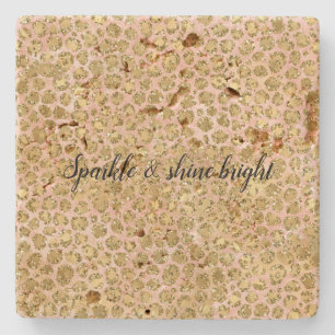 Blush Pink Gold Glitz Leopard Glitter Stone Coaster