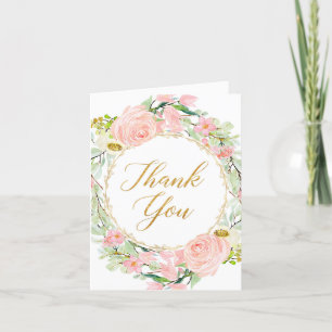 Blush pink gold greenery elegant floral thank you card