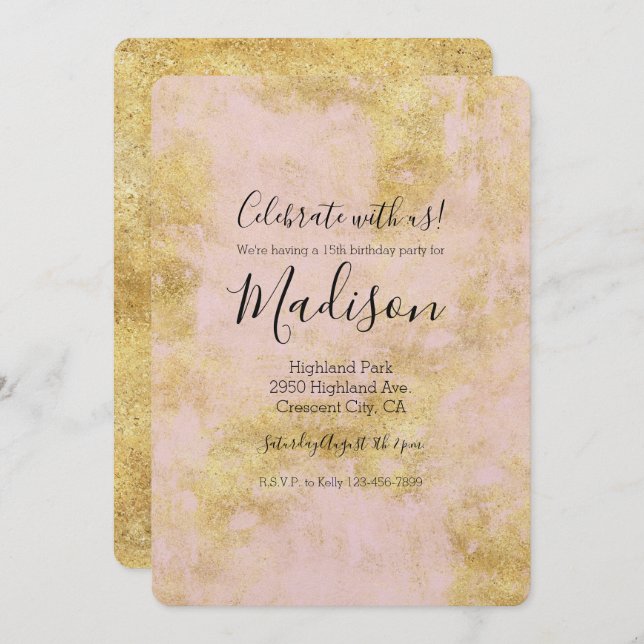 Blush Pink Gold Grunge Invitation (Front/Back)