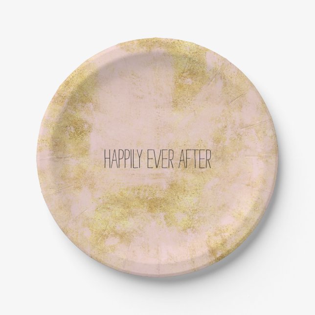Blush Pink Gold Grunge Paper Plate (Front)