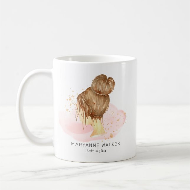 blush pink gold hair updo salon monogram coffee mug (Left)