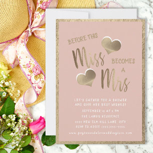 Blush Pink Gold Hearts Miss Mrs Bridal Shower Invitation