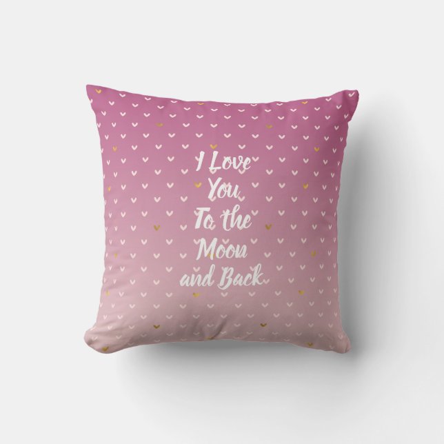 Blush Pink Gold Hearts Ombre Cushion (Front)