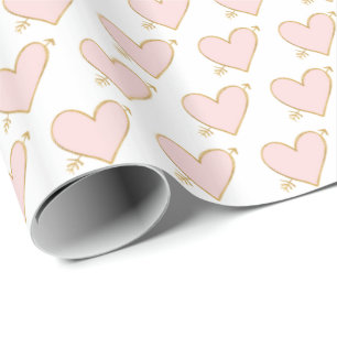 Blush Pink Gold Hearts with Arrows Wrapping Paper