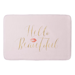 Blush Pink Gold Hello Beautiful Lips Bath Mat