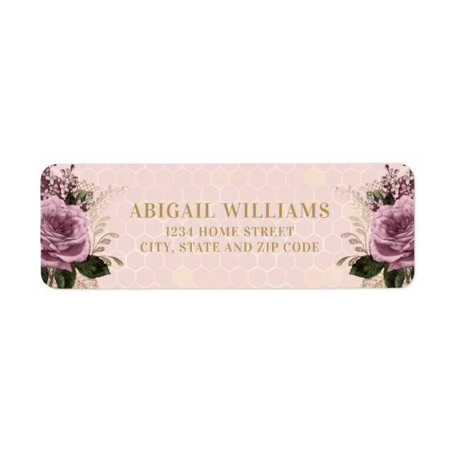 Blush Pink Gold Honeycomb Roses Return Address Label (Front)