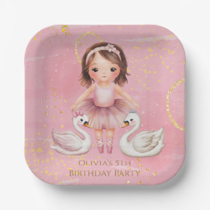 Blush Pink Gold Ink Ballerina 00th Birthday Party Paper Plate
