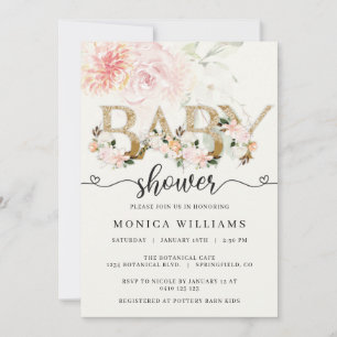 Blush Pink & Gold Lace Girl Baby Shower Invitation