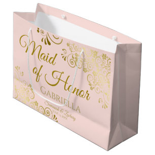Blush Pink & Gold Lace Maid of Honour Chic Wedding Large Gift Bag