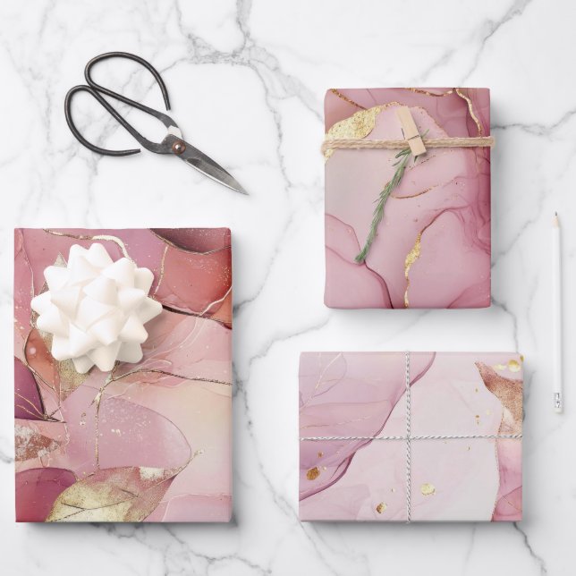 Blush Pink Gold Leaves Abstract Bridal Shower Wrapping Paper Sheet (Front)