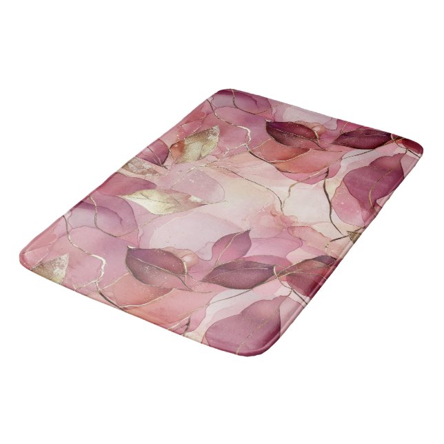 Blush Pink Gold Leaves  Bath Mat (Angled)