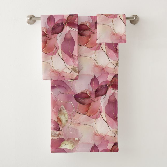 Blush Pink Gold Leaves  Bath Towel Set (Insitu)