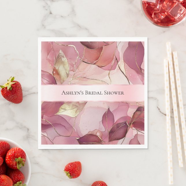 Blush Pink Gold Leaves Bridal Shower Napkin (Insitu)