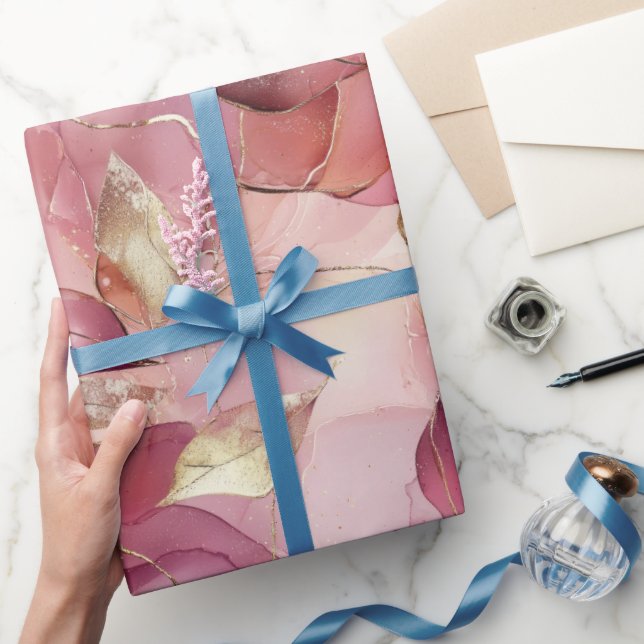 Blush Pink Gold Leaves Bridal Shower Wrapping Paper (Gifting)