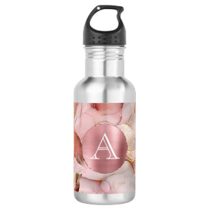 Blush Pink Gold Leaves Monogram 532 Ml Water Bottle