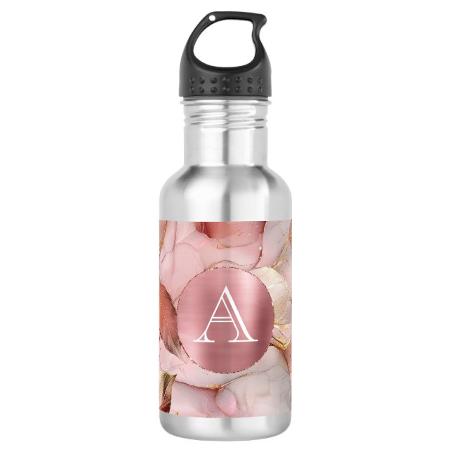 Blush Pink Gold Leaves Monogram 532 Ml Water Bottle (Front)