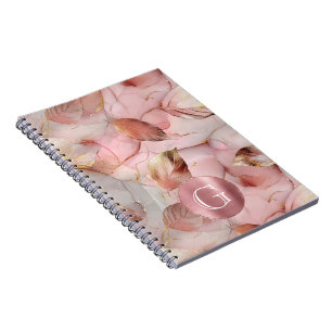 Blush Pink Gold Leaves Monogram Notebook