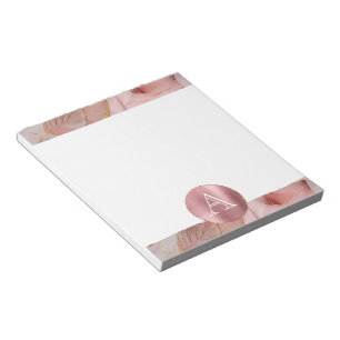 Blush Pink Gold Leaves Monogram Notepad