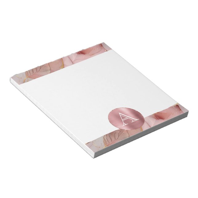 Blush Pink Gold Leaves Monogram Notepad (Angled)