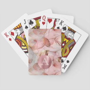 Blush Pink Gold Leaves Monogram Playing Cards