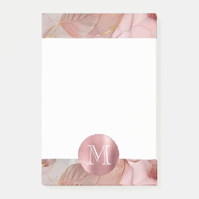 Blush Pink Gold Leaves Monogram Post-it Notes (Front)