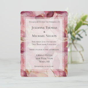 Blush Pink Gold Leaves Romantic Wedding Invitation