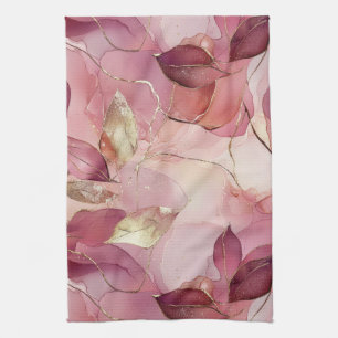 Blush Pink Gold Leaves  Tea Towel