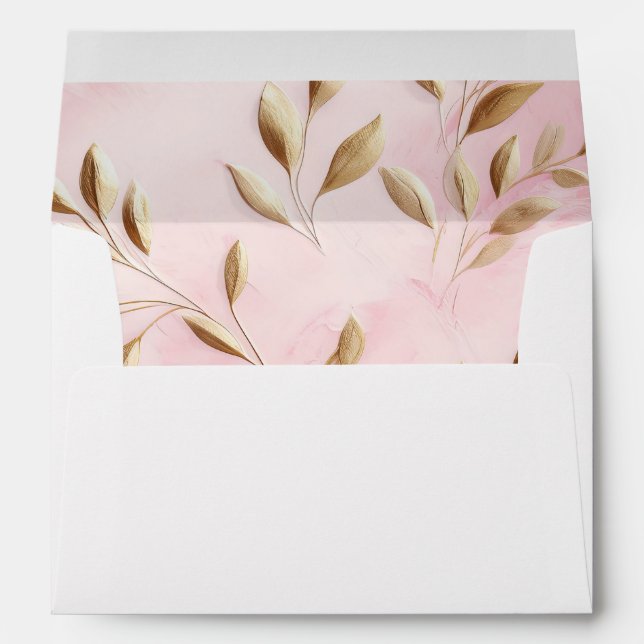 Blush Pink Gold Leaves Wedding Envelope (Back (Bottom))