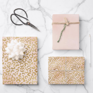 Blush Pink Gold Leopard Print    Wrapping Paper Sheet