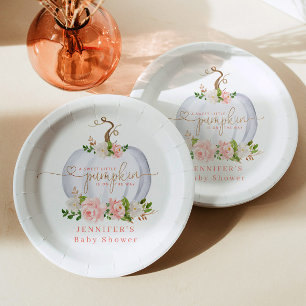 Blush pink gold little pumpkin paper plate