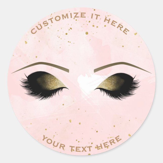 Blush Pink Gold Makeup Eyelashes Beauty Party Classic Round Sticker (Front)