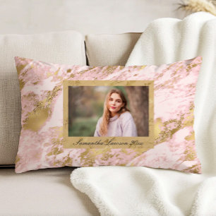 Blush Pink Gold Marble Custom Graduation Photo Decorative Cushion