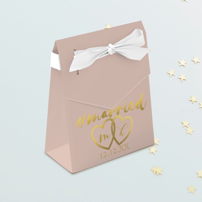 Blush Pink Gold Married Hearts Wedding Favor Boxes (Blush Pink Gold Married Hearts Wedding Favour Boxes just for you)