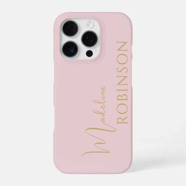 Blush Pink Gold Minimalist Chic Script Monogram iPhone Case (Back)