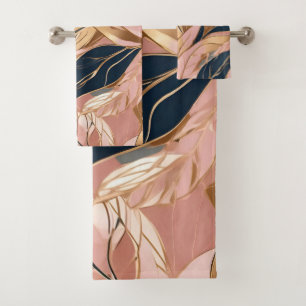 Blush Pink Gold Modern Boho Leaves Collection Bath Towel Set