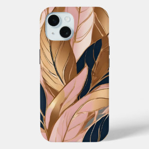 Blush Pink Gold Modern Boho Leaves Collection iPhone 15 Case