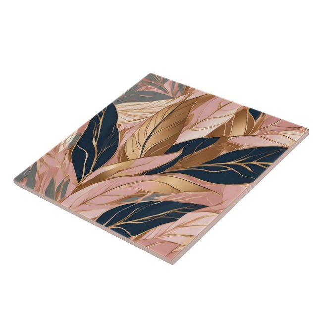Blush Pink Gold Modern Boho Leaves Collection Ceramic Tile (Side)