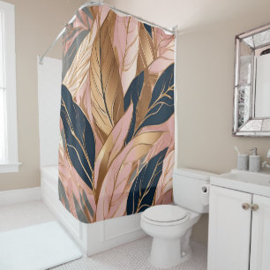 Blush Pink Gold Modern Boho Leaves Collection Shower Curtain