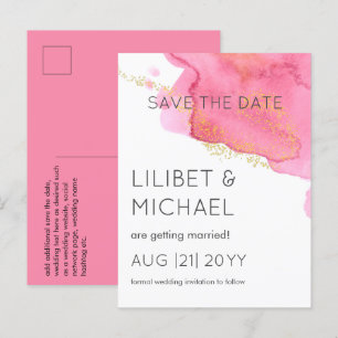 Blush Pink Gold Modern Wedding Save Dates Postcard